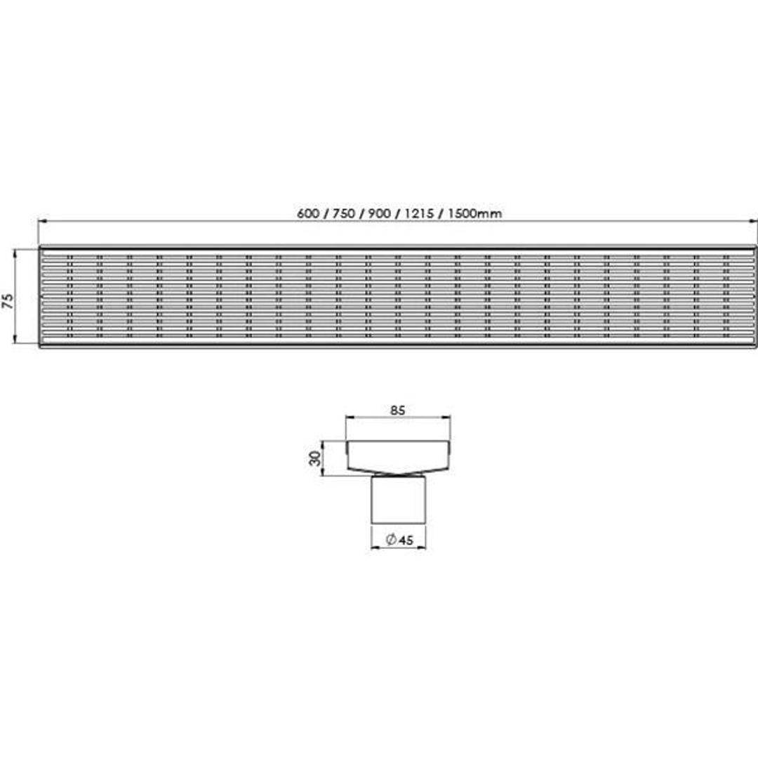 Phoenix V Channel Drain Hg 75 X 750mm Outlet 45mm Matte Black 201-2121-10