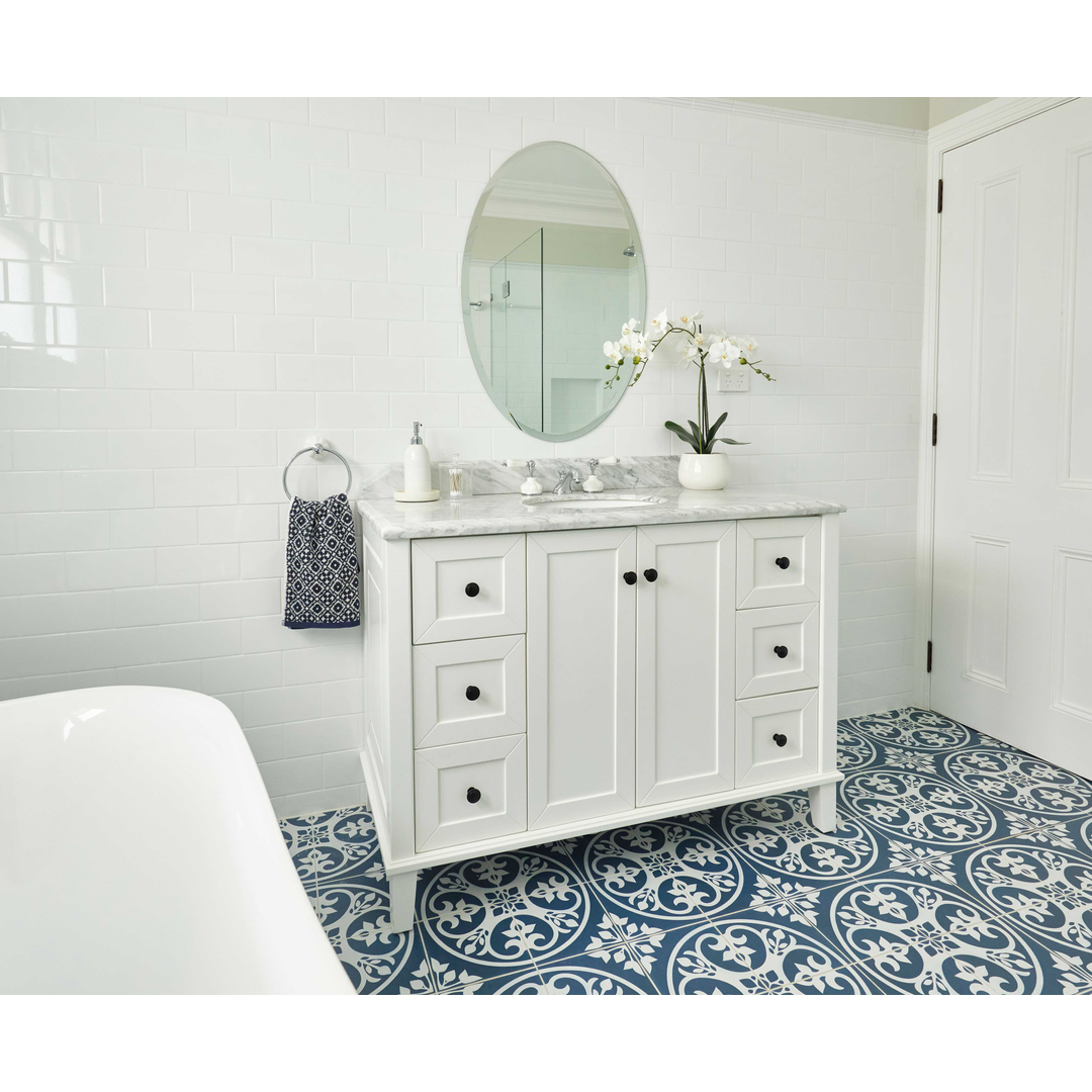 T&H Coventry 120 X 55 Sgl Bowl Satin White Vanity Real Marble Top & U/C Basin