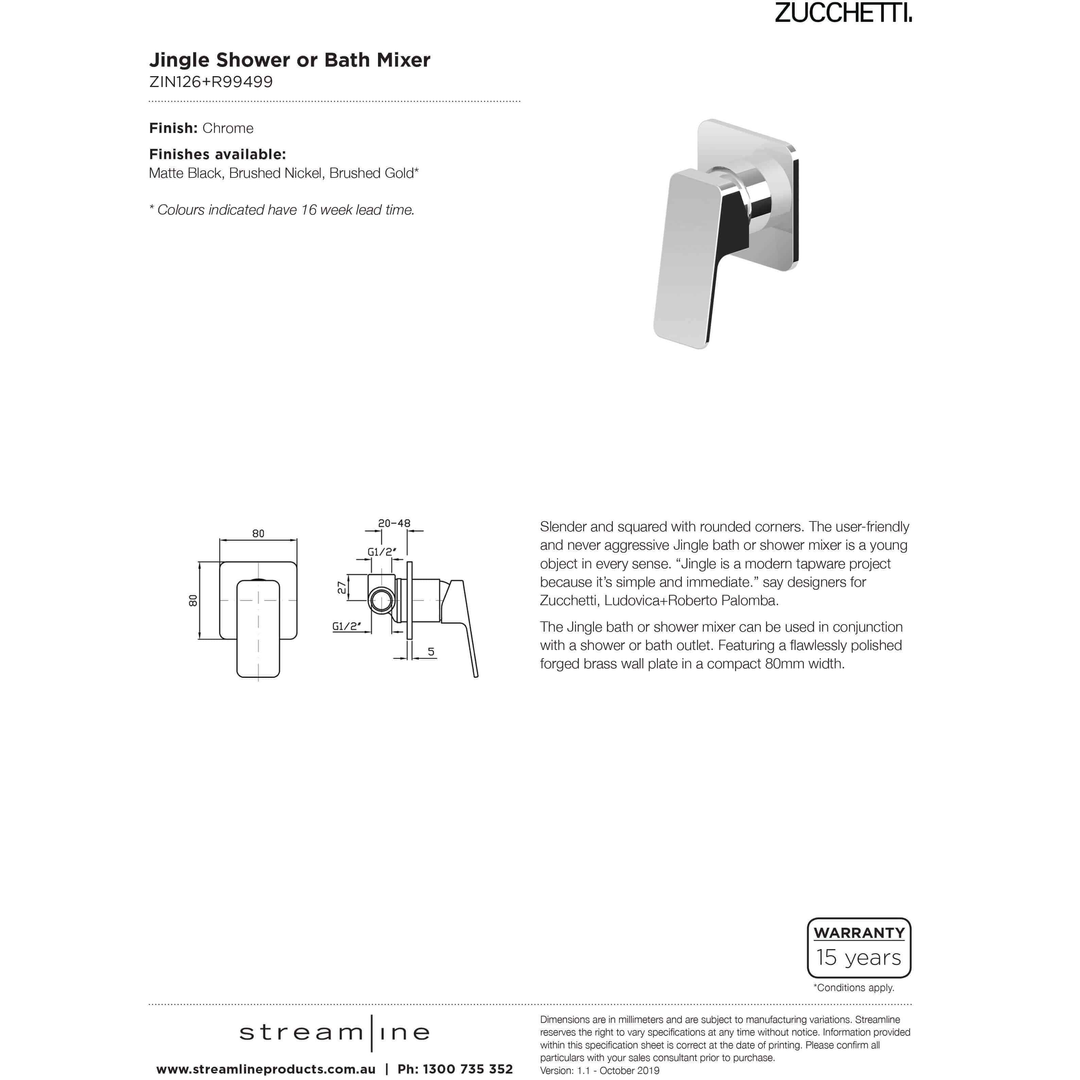 Zucchetti Jingle Shower Mixer Chrome Zin126+R99499