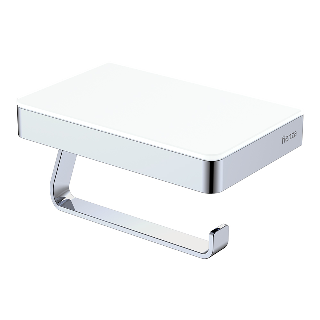 Fienza Tono Toilet Roll Holder With Glass Shelf Sus304 Chrome/White