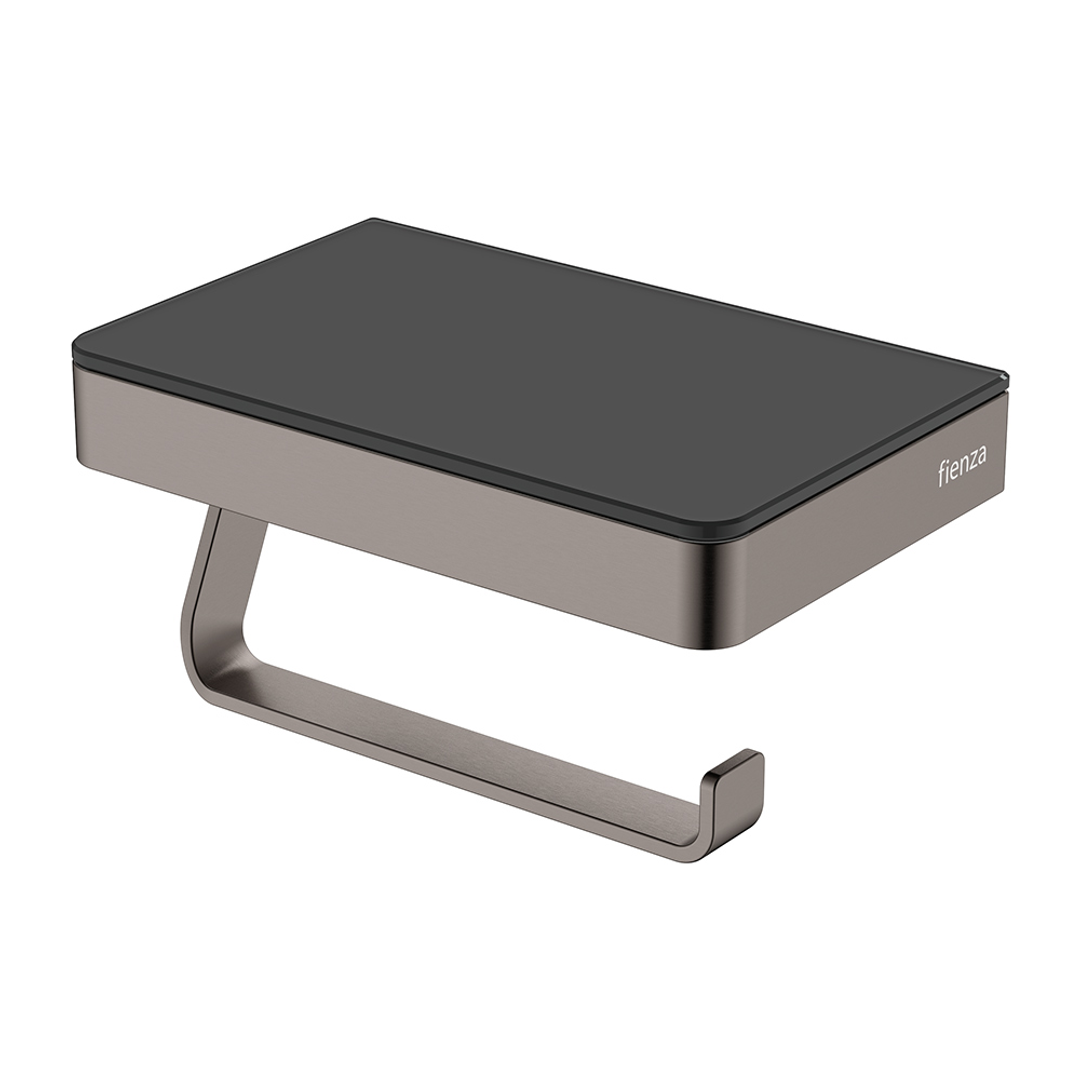 Fienza Tono Toilet Roll Holder With Glass Shelf Sus308 Gun Metal/Black