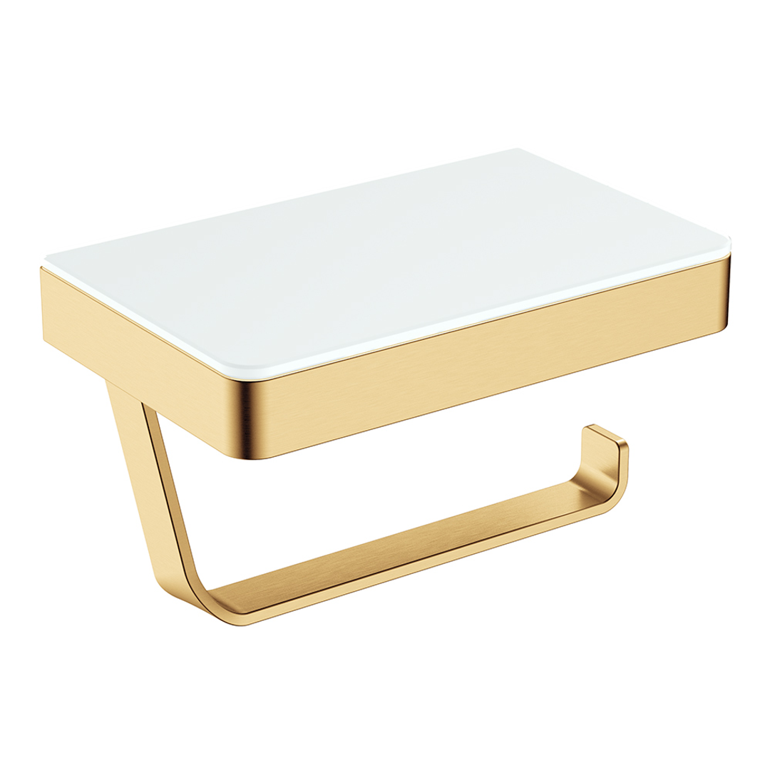 Fienza Tono Toilet Roll Holder Urban Brass With Glass Shelf Sus307