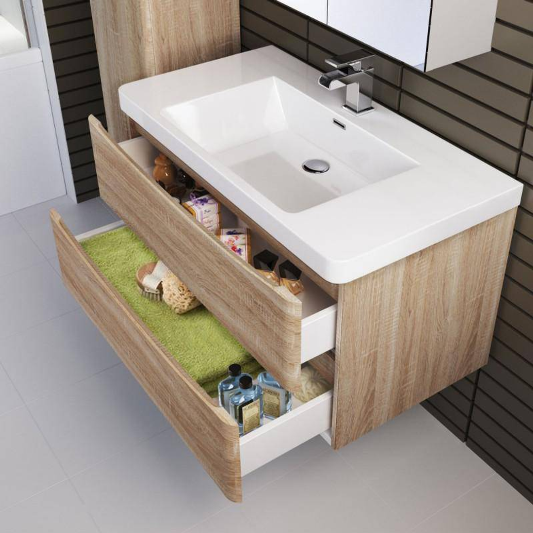 Belbagno Ancona 900mm Wall Hung Vanity White Oak 900 X 480 X 450