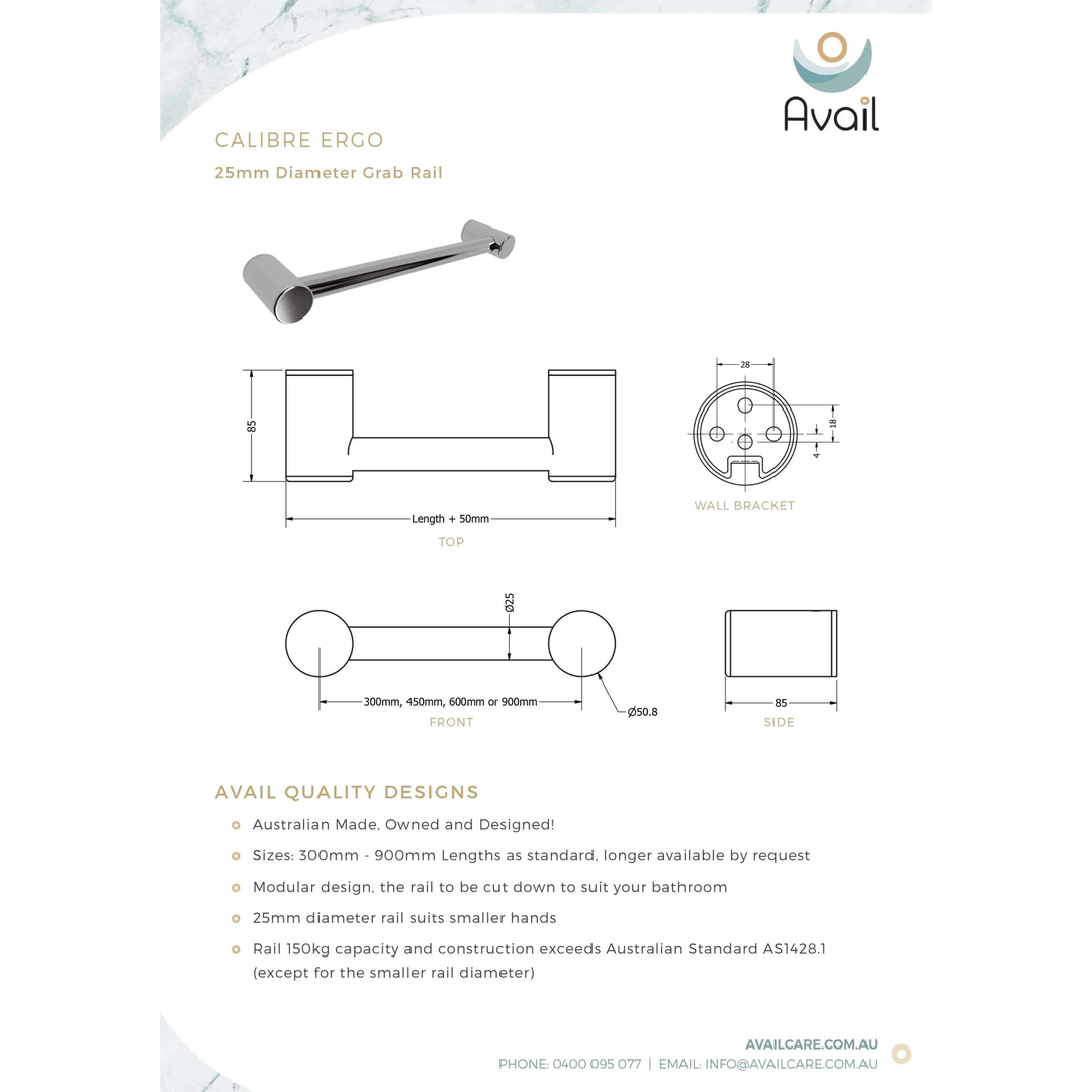 Availcare Calibre Ergo Rail 600mm Chrome
