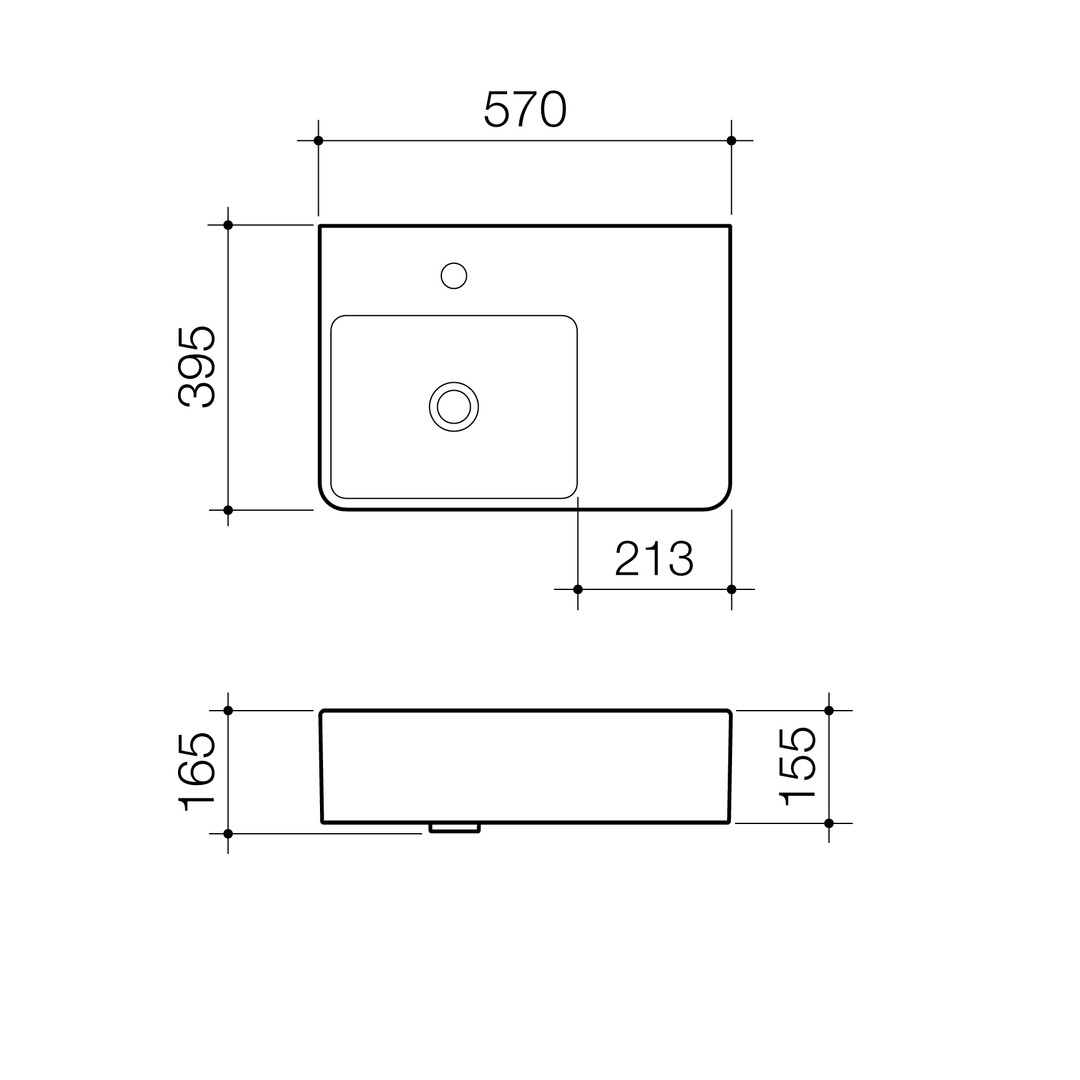 Caroma Cube Ext. R/H Wall Basin 570mm X 395mm 1 Tap Hole White