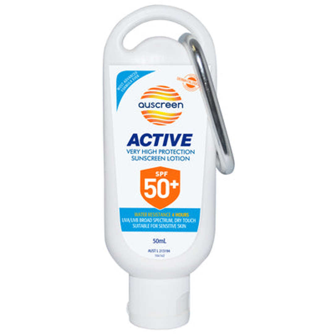 Maxisafe Auscreen Range SPF50+ Sunscreen 50ml with Carabiner