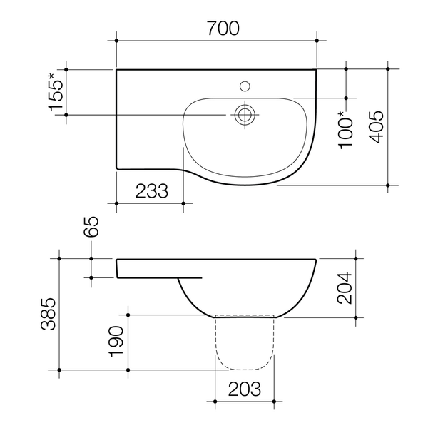 CARE 700 LH SHELF WALL BASIN 1 TAPHOLE NO OVERFLOW BY CAROMA(CAROMA P#:873410W)