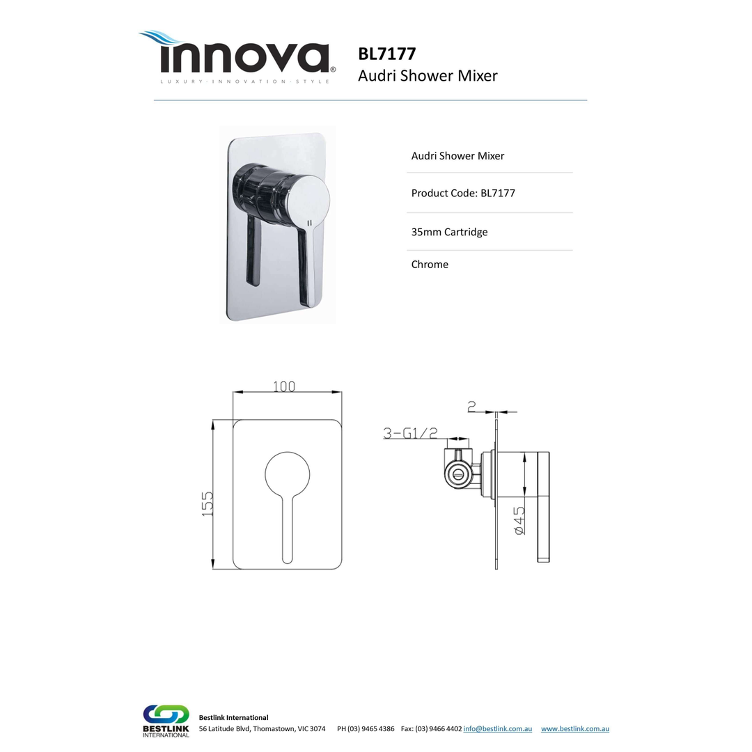 Audri Shower Mixer Rectangular Plate