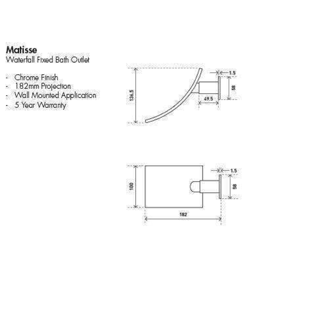 Aspire Matisse Waterfall Fixed Wall Outlet 175mm Chrome