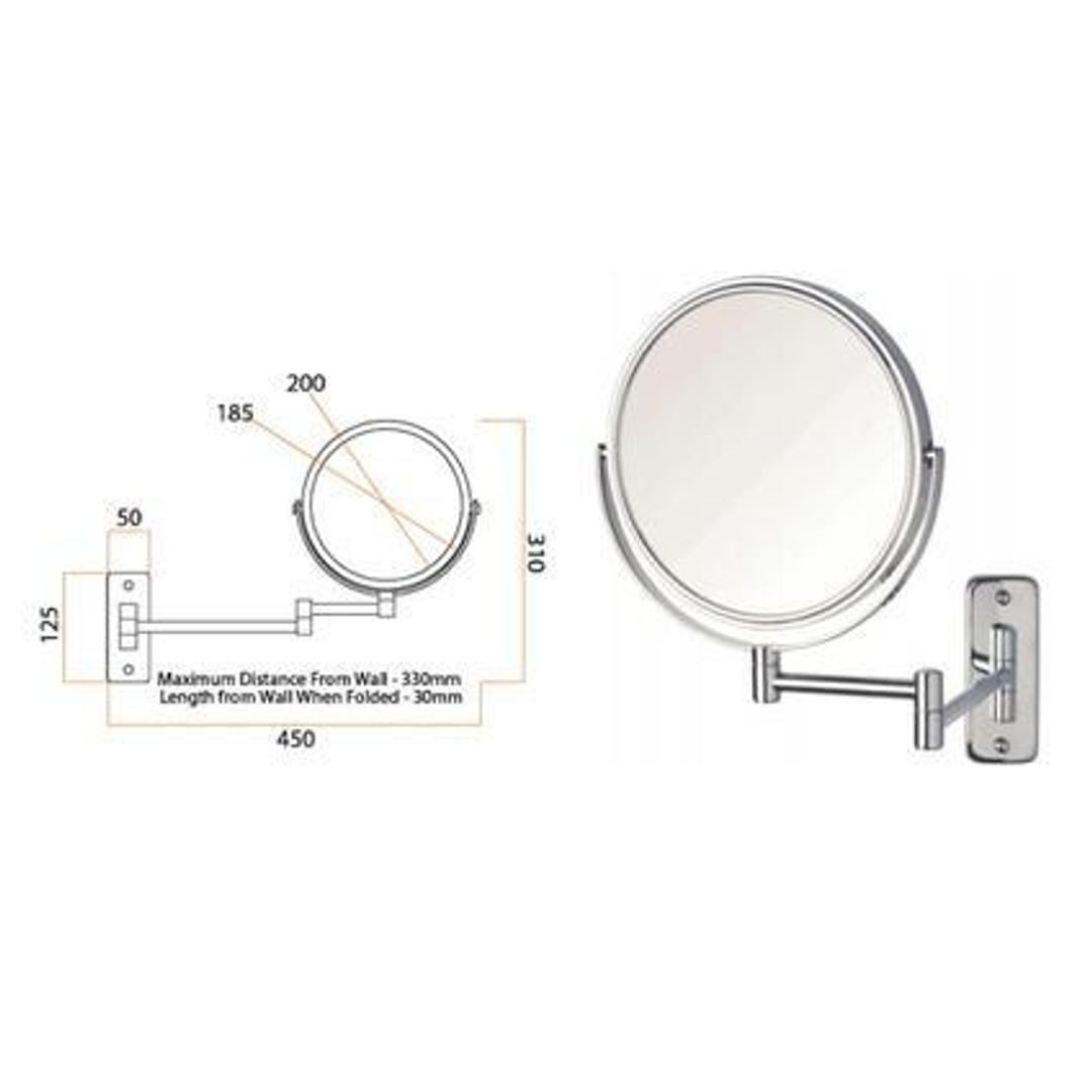 Thermogroup 1 & 10x Magnification Chrome Wall Mounted Shaving Mirror, 200mm Diameter