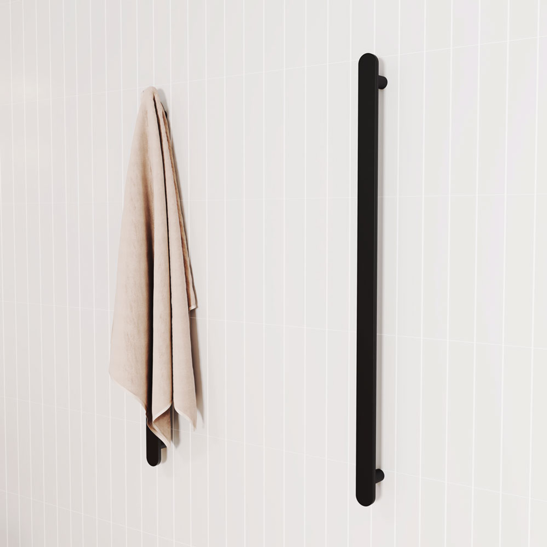 Fienza Empire Slim Vertical Heated Towel Rail 12V 900 (1 Bar) Matte Black