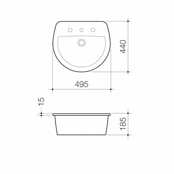 Caroma Cosmo Vanity Basin 500mm X 440mm 1 Tap Hole White