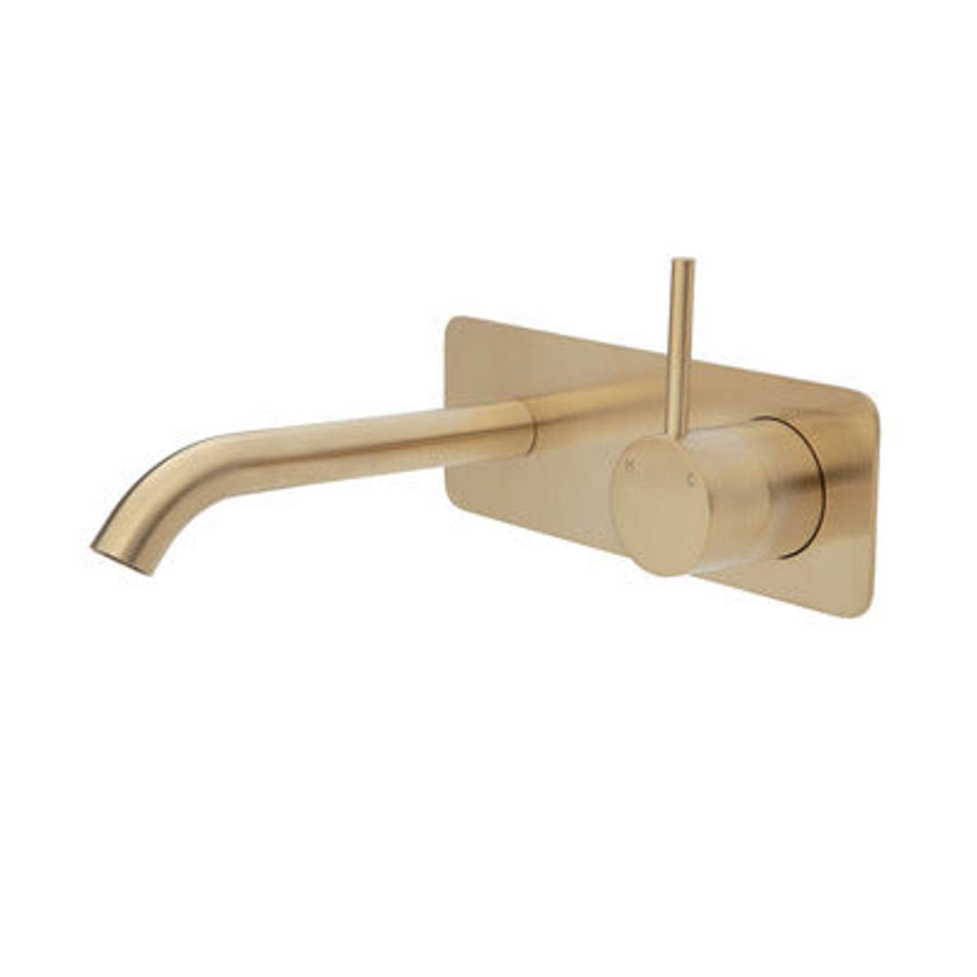 Fienza Kaya Up Basin/Bath Wall Mixer Set 160mm Outlet Set Rectangular Plate - Urban Brass/Urban Brass