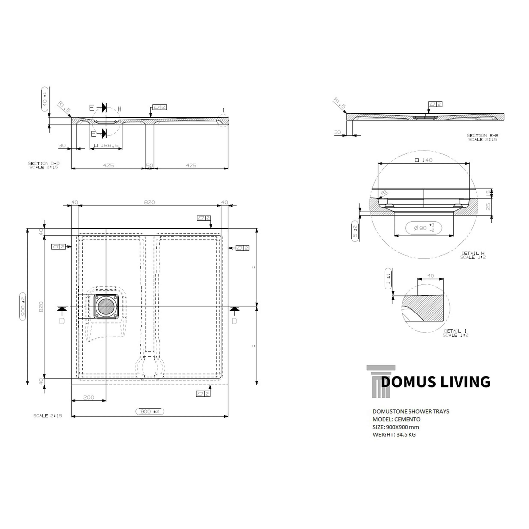 Domus Living Cemento Shower Tray 900Mm X 900Mm Matte Black