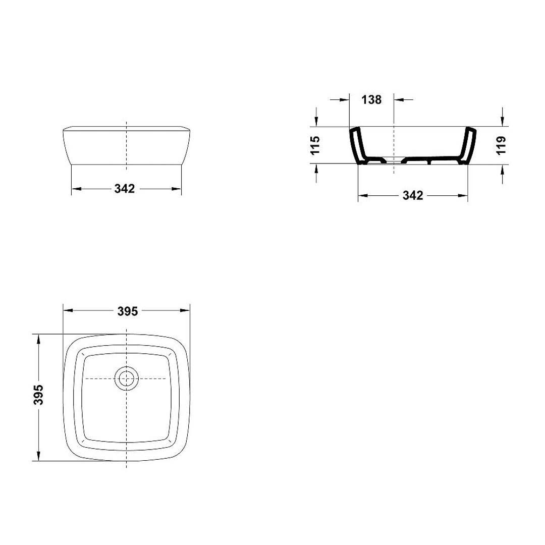 Gala Eos Above Counter Basin Square C/W Popup Waste Nth 3404