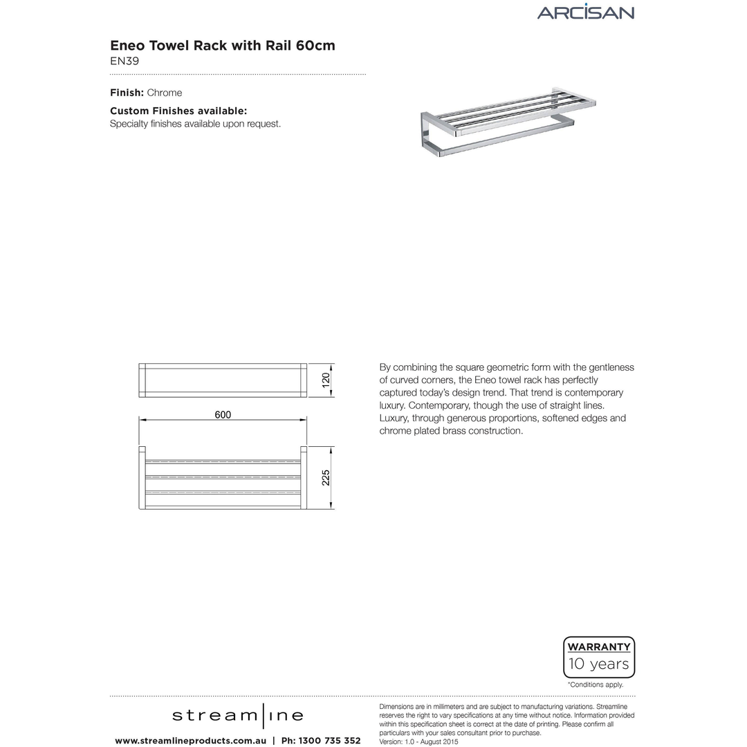 Streamline Arcisan Eneo Towel Rack With Rail 60cm - Matt Black