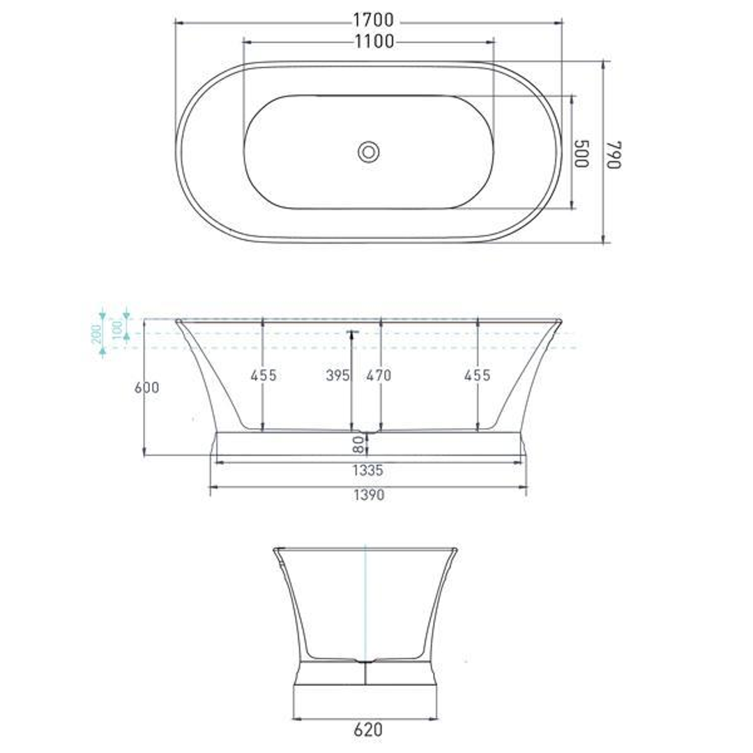 Decina Regent Freestanding Oval Bath 1700mm
