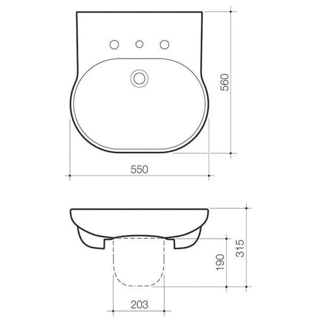 Caroma Opal Sole Wall Basin White 1 Tap Hole