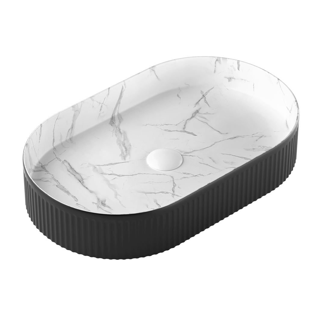 Otti Kensington 580X360X100 Oval Basin Matt Black & White Carrara