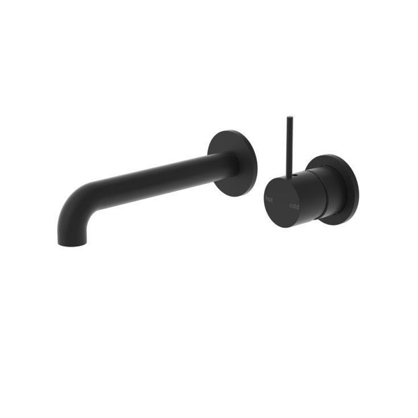 Nero Mecca Wall Basin Mixer Separate Back Plate Handle Up 230Mm Spout Matt Black