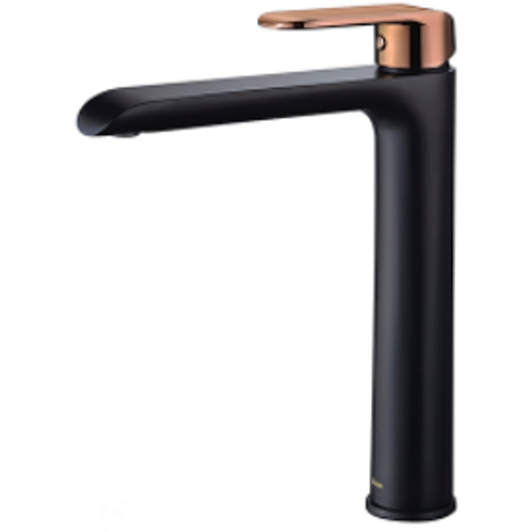 Bella Vista Ikon Kara Highrise Basin Mixer Matt Black Rose Gold Lever
