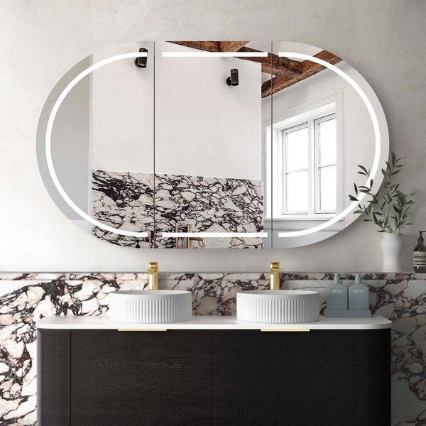 OTTI LED BONDI 1500X900 SHAVING CABINET BLACK OAK