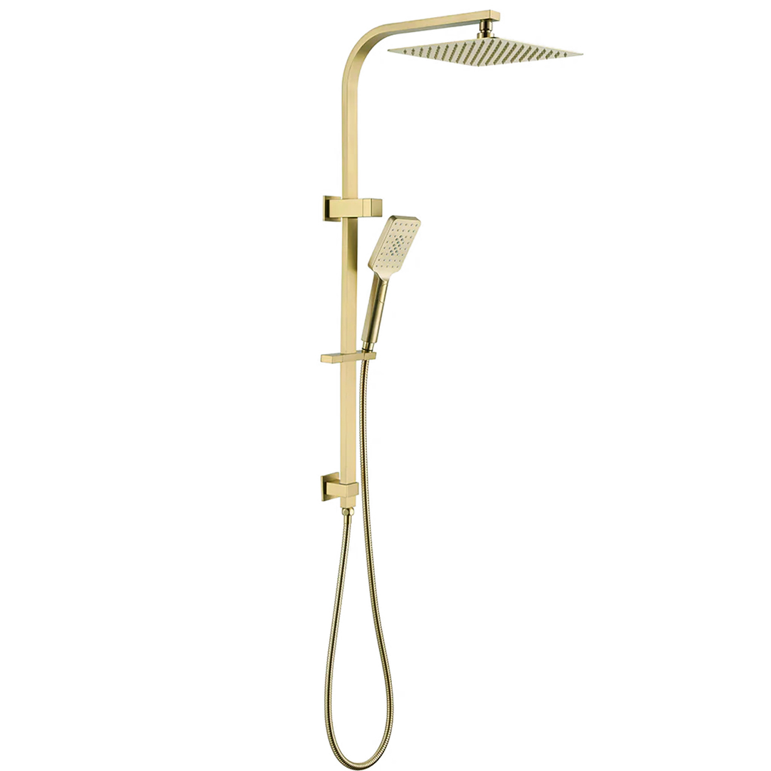 Otti Twin Shower On Rail Square Brushed Gold 10 Shower Head