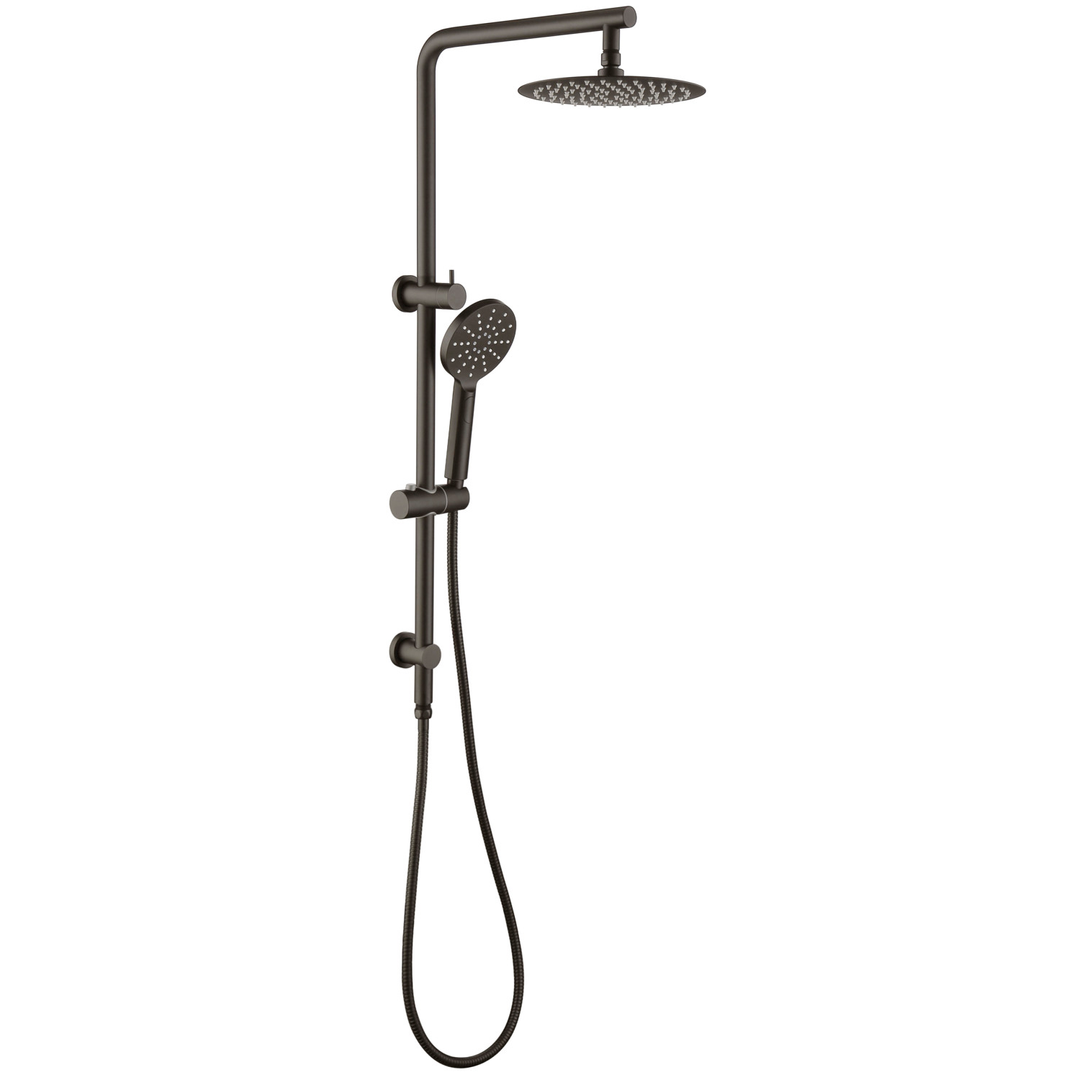 Otti Twin Shower On Rail Round Gun Metal 10 Shower Head