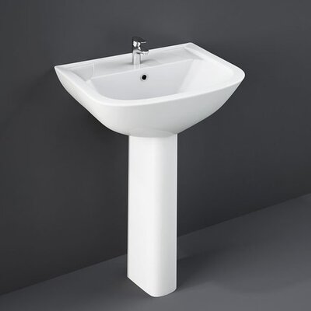 Rak Lara 500 Wall Basin With Pedestal 510X405mm 3 Tap Hole White
