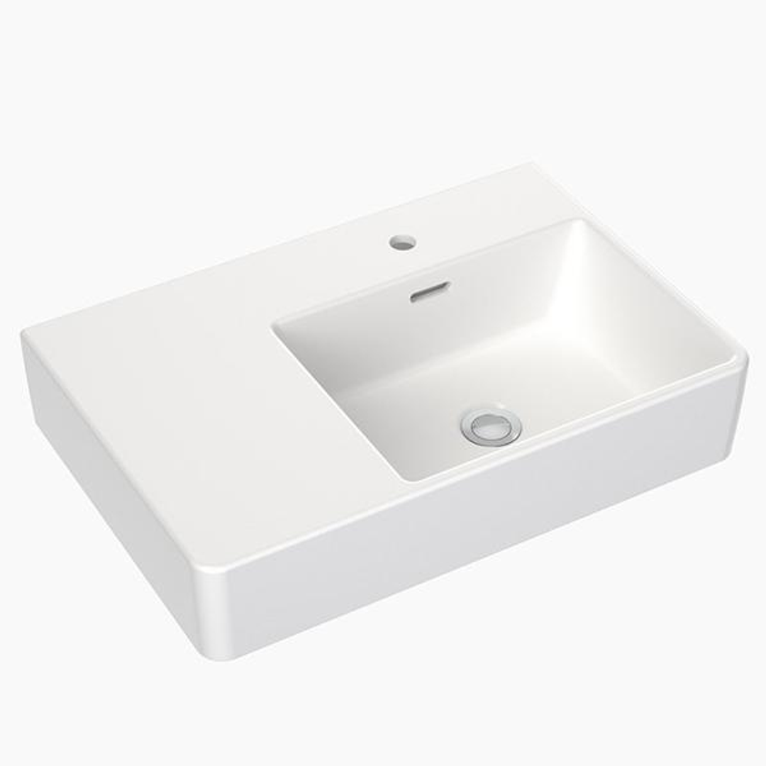 Clark Square Wall Basin Left Hand Shelf 600mm One Taphole
