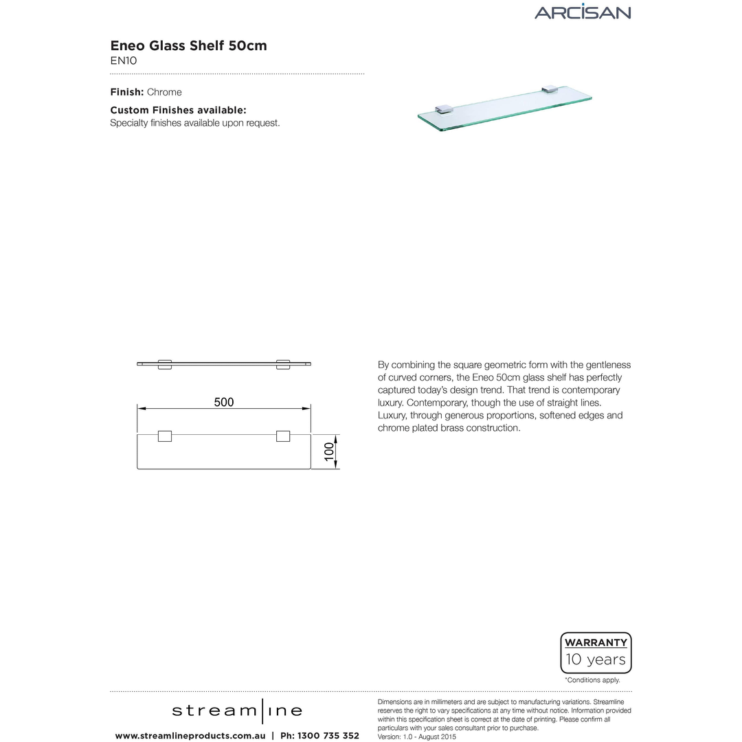 Streamline Arcisan Eneo Glass Shelf 50cm - Chrome
