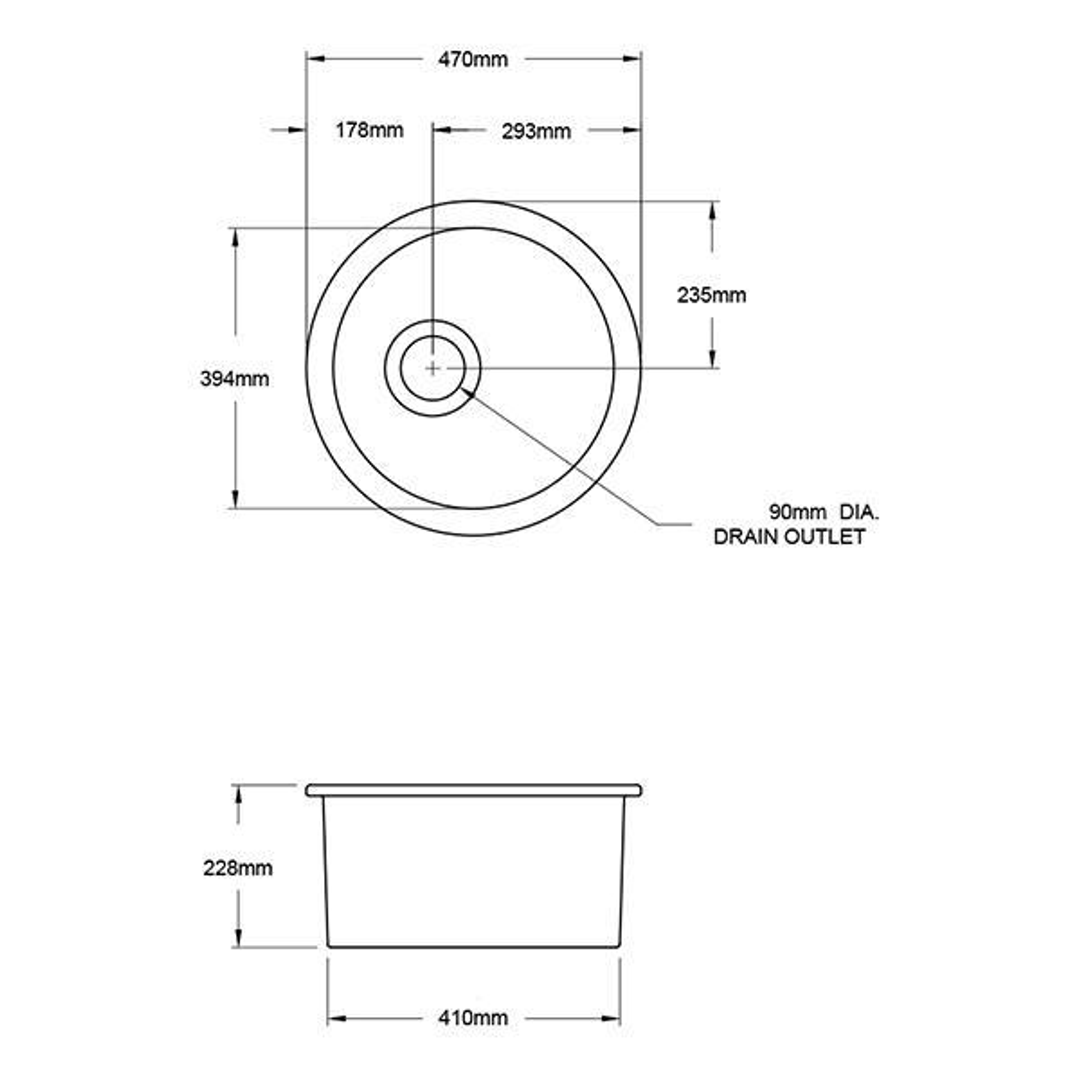 T&H Cuisine Round 47 Inset / Undermount Fine Fireclay Sink