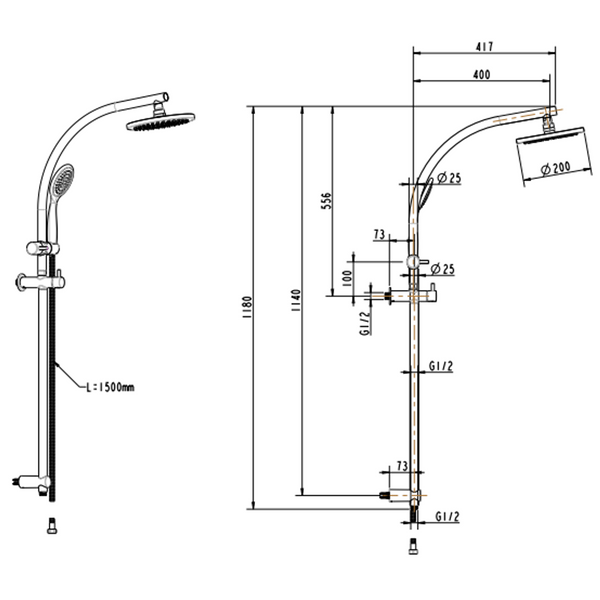 Abey Gareth Ashton Round Ensemble Overhead & Hand Shower Brushed Nickel