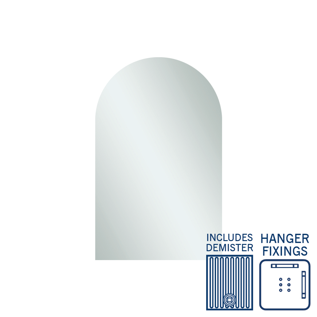 Thermogroup Aspen Polished Edge Arch Mirror 500x800mm - Hangers and Demister