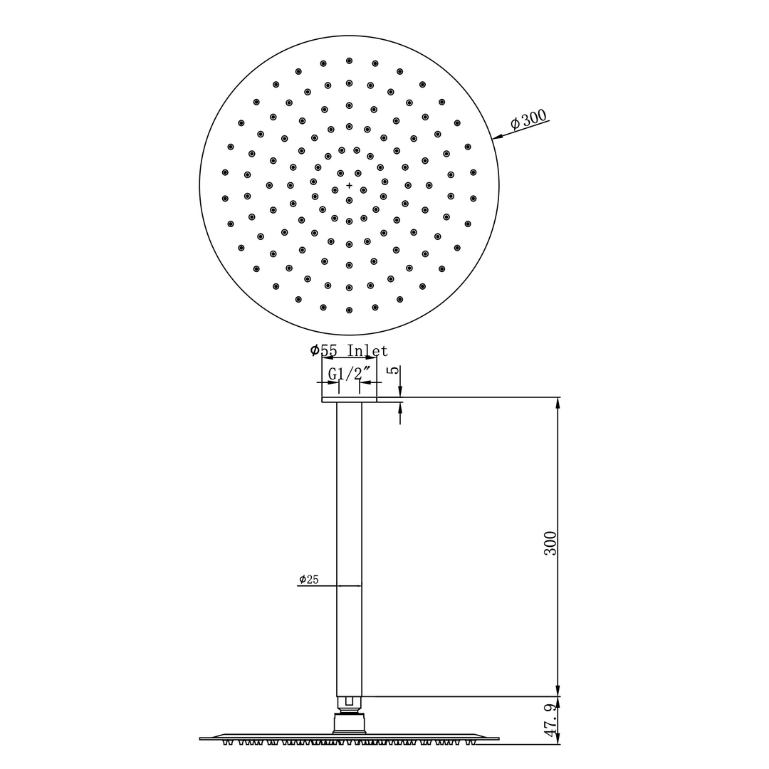 Aspire Air 300Mm Shower Ceiling Arm Brushed Brass