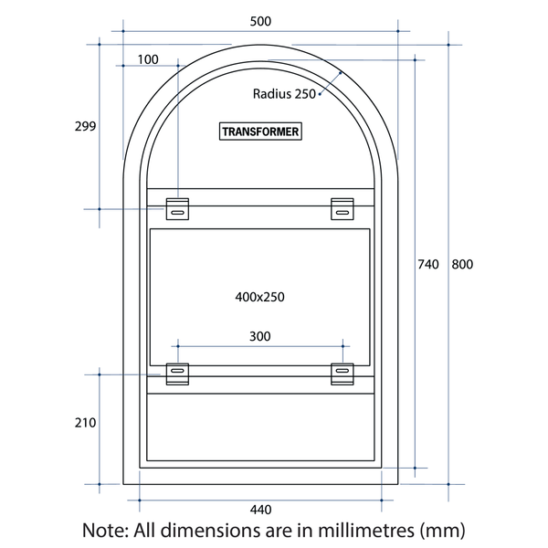Backlit Arch Shape Mirror With Warm Light 500X800X45Mm 47Wat Includes Mirror Demister