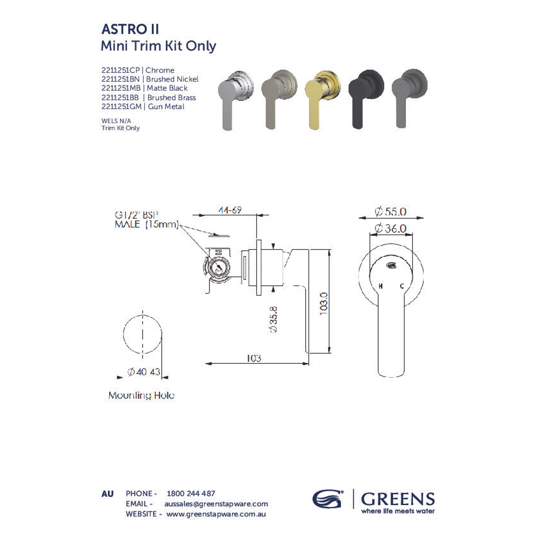 Greens Astro Ii Shower Mixer Trim Set With Mini Plate Pvd Brushed Bronze