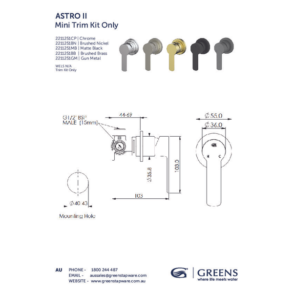 Greens Astro Ii Shower Mixer Trim Set With Mini Plate Pvd Brushed Bronze