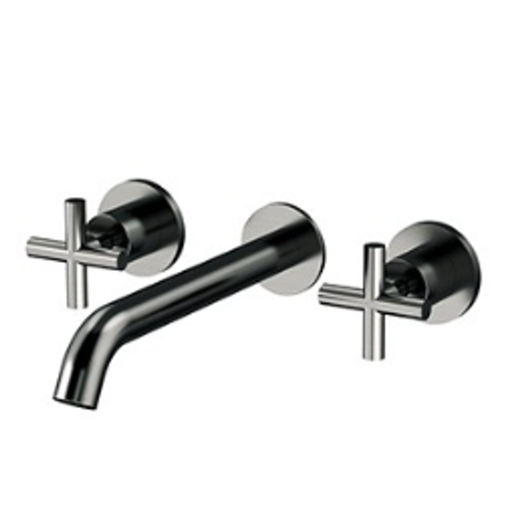 Streamline Axus Cross Wall Basin Set 220Mm Spout Brushed Gun Metal Pvd