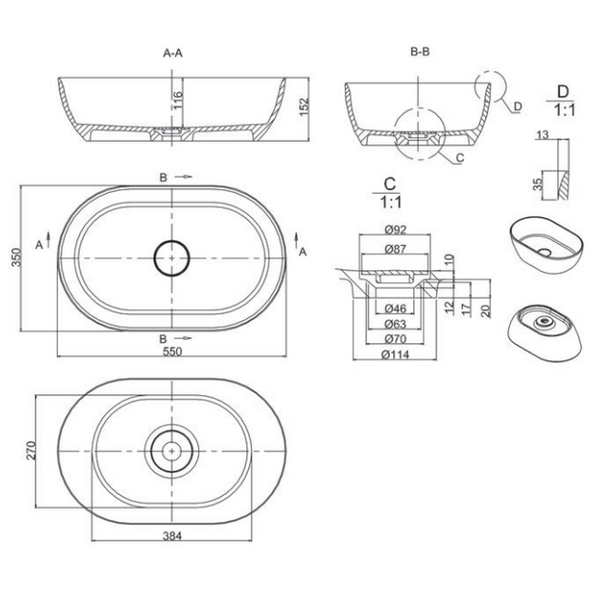 Abey Byron Oval Stone Basin