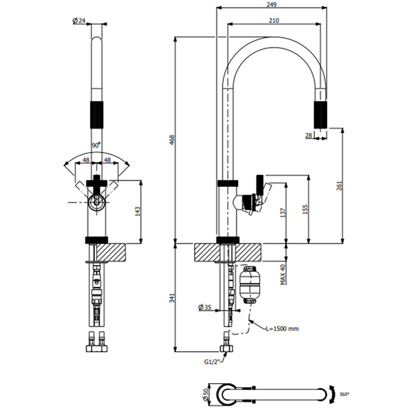Abey Urban D Pullout Kitchen Tap Natural Brass