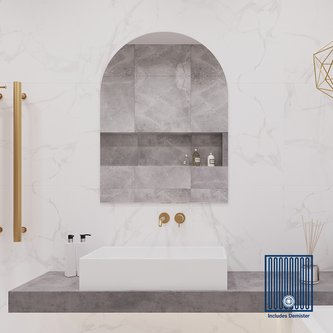 Thermogroup Aspen Polished Edge Arch Mirror 500x800mm - Hangers and Demister