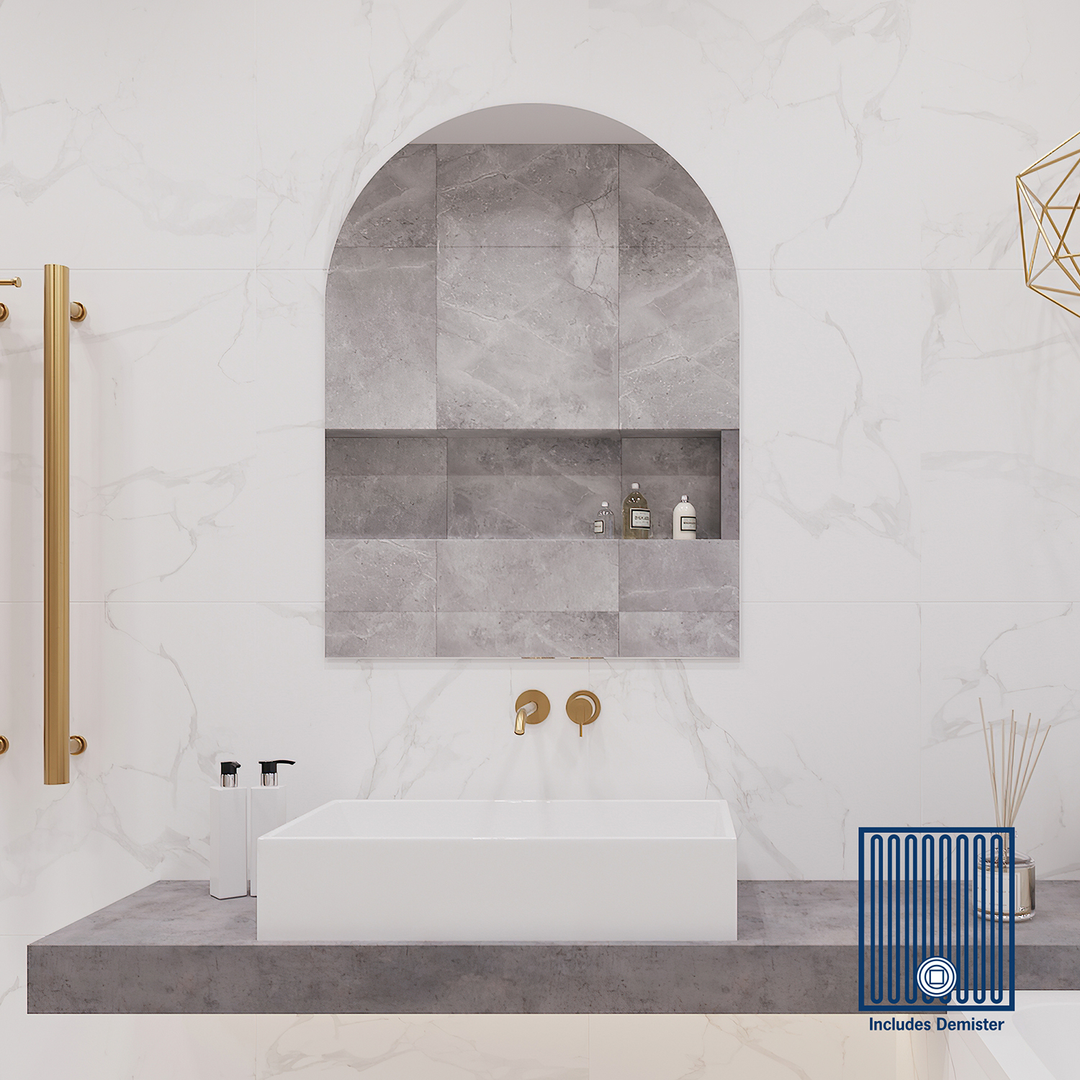 Thermogroup Aspen Polished Edge Arch Mirror 500x800mm - Hangers and Demister