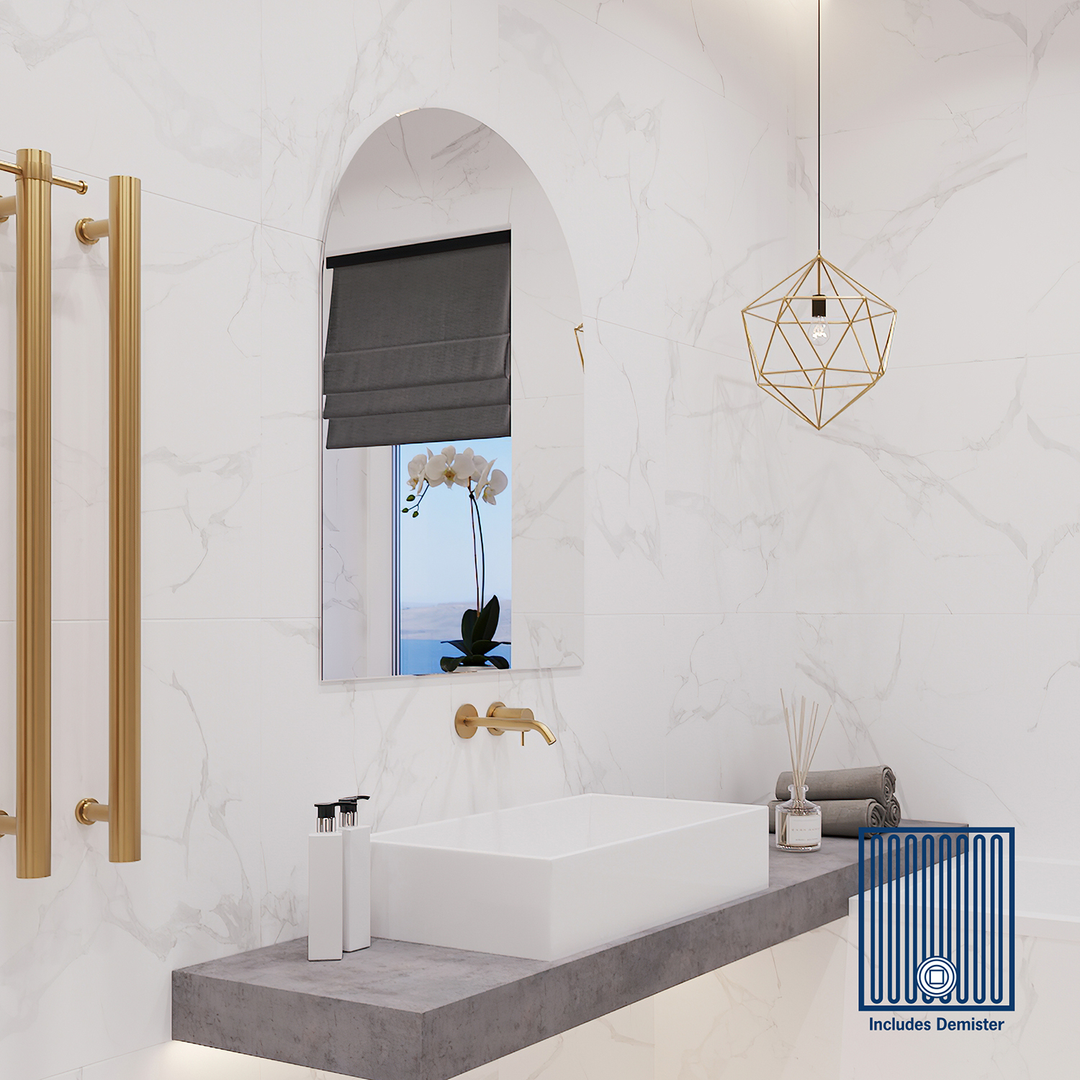 Thermogroup Aspen Polished Edge Arch Mirror 500x800mm - Hangers and Demister