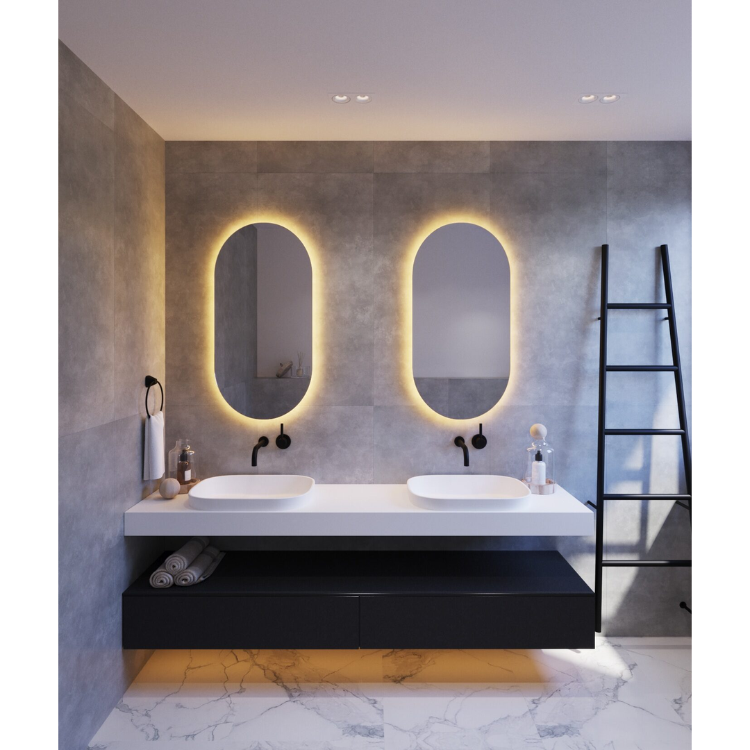 Thermogroup Backlit Pill Shape Mirror 500x1000x45mm 61Watts - Warm Lights