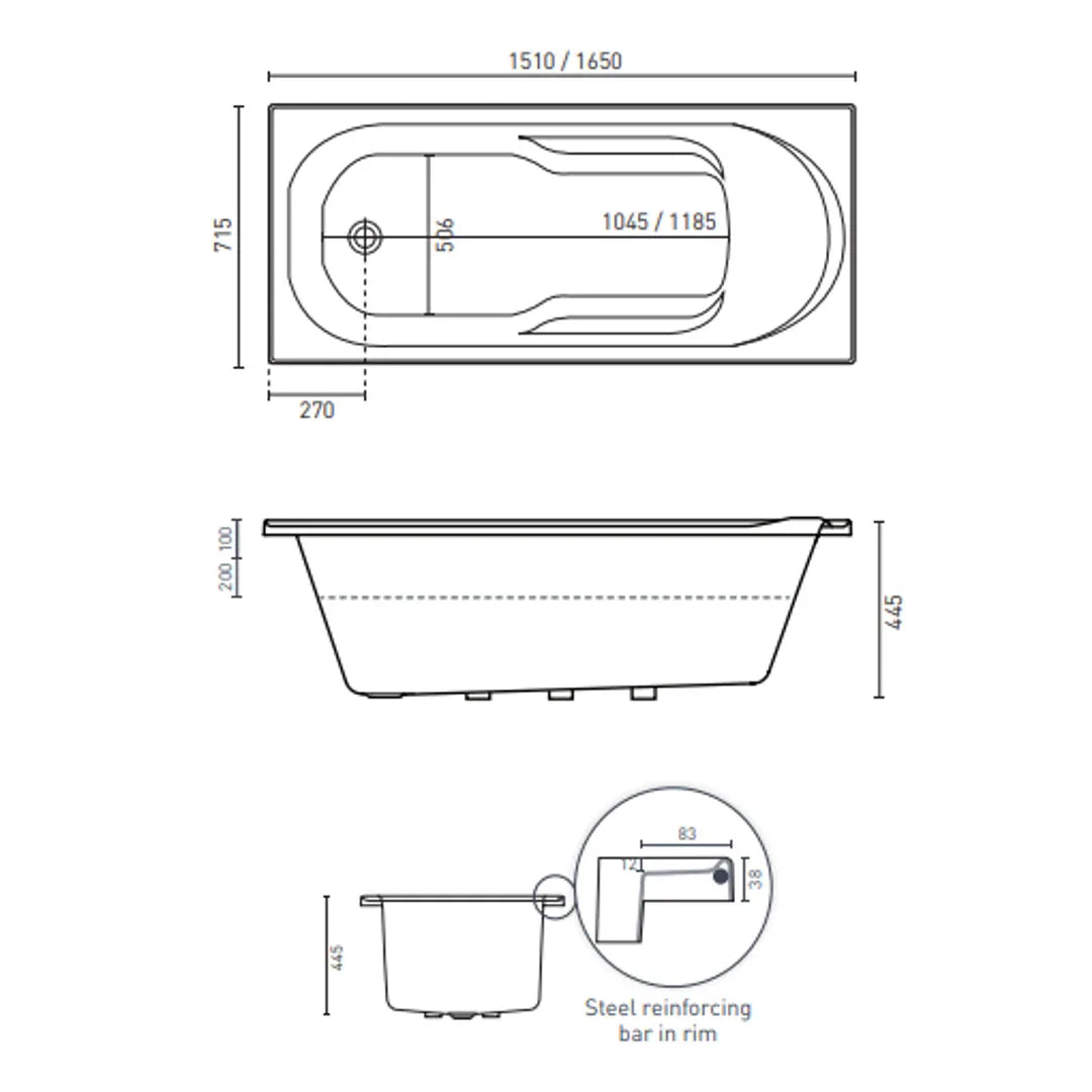 Adatto Contour 12 Jetss White 1510mm - Burdens Plumbing