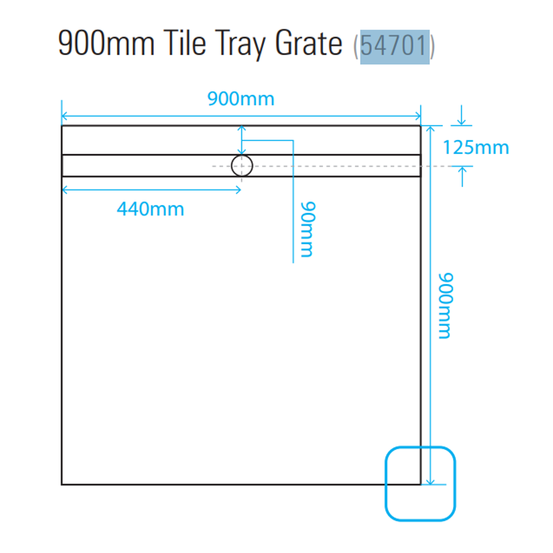 Akril Tile Tray Rear Outlet 900mm X 900mm 54700