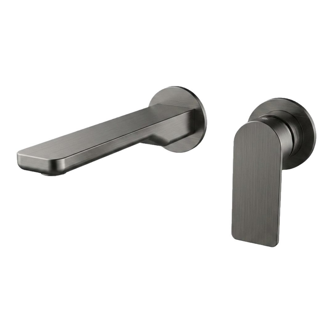 STREAMLINE KIBO WALL MOUNT 200MM SPOUT BASIN MIXER EXT.^PART_BRUSHED GUN METAL PVD