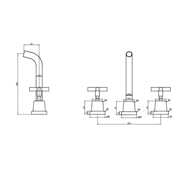 Aspire Air Cross Handle 3 Piece Basin/Bath Set Brushed Brass