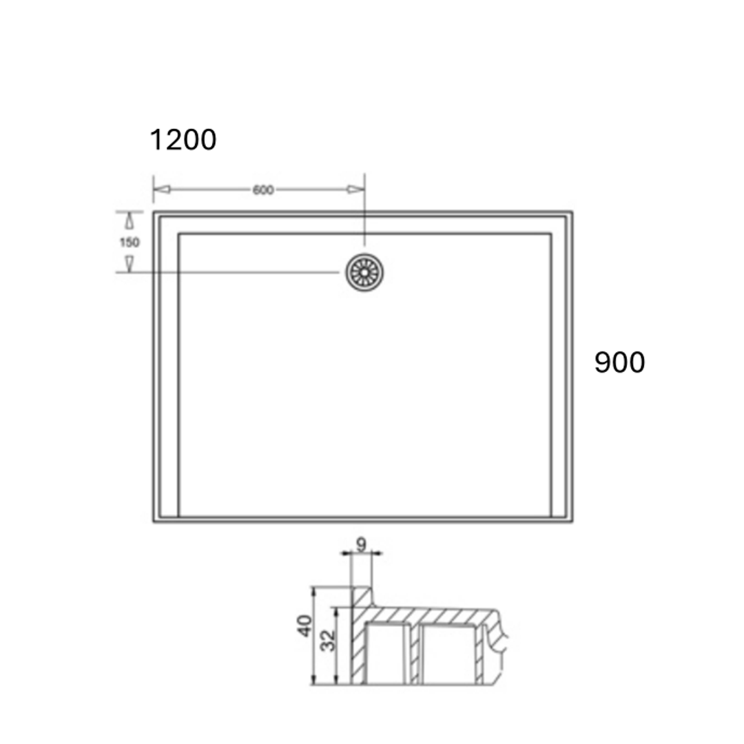 Aspire Lightweight Shower Base 1200X900 Smc Cntr R/Outlet